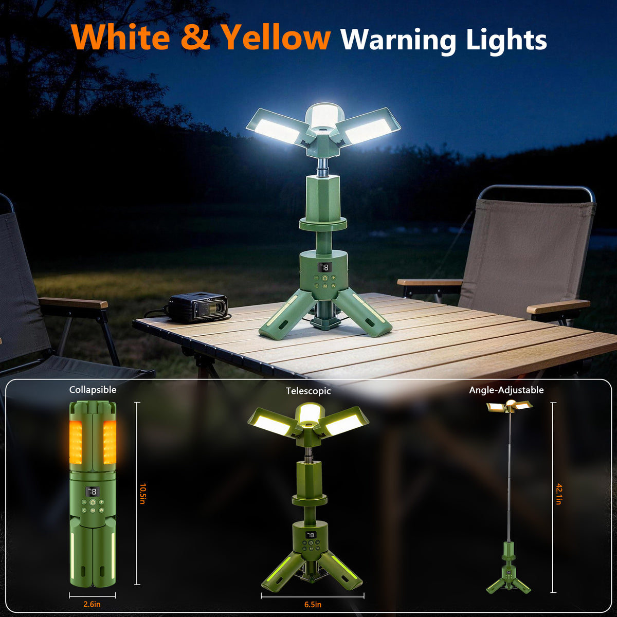SaveJoy Rechargeable Camping Light, Outdoor Work Light LED Flashlight with 8 Modes, Foldable Working Lantern with Detachable Tripod for Camping Hiking