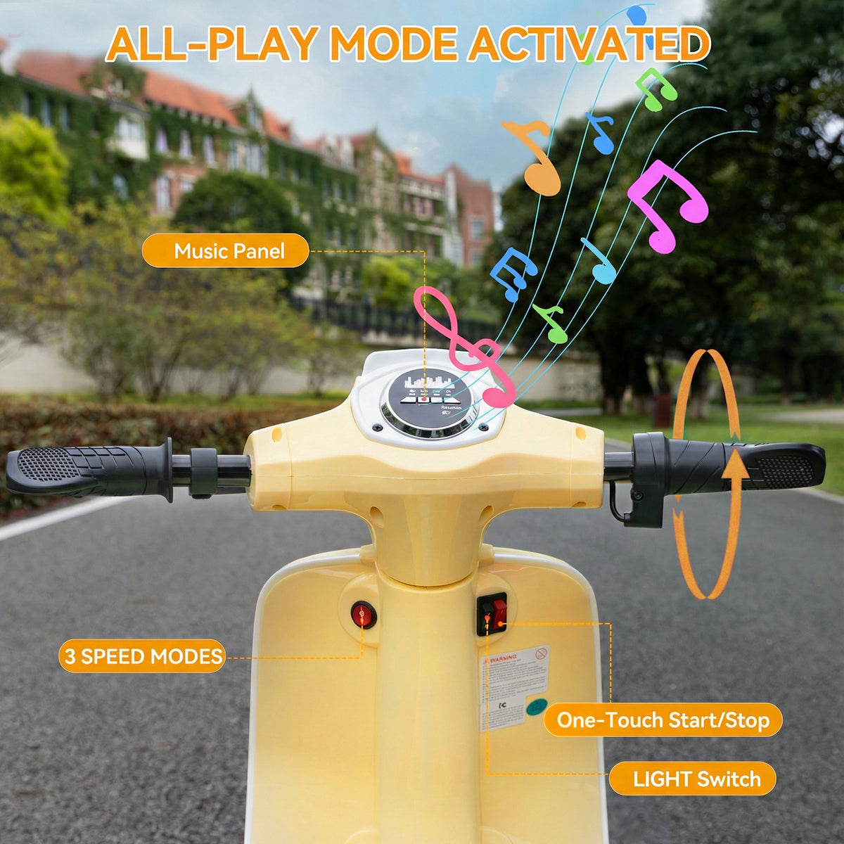 SaveJoy 24V Motorcycle for Kids Ages 8+ Retro Ride on Toys , LED Light-Up Electric Ride On Car,Durable Outdoor Gift for Boys & Girls, Beige