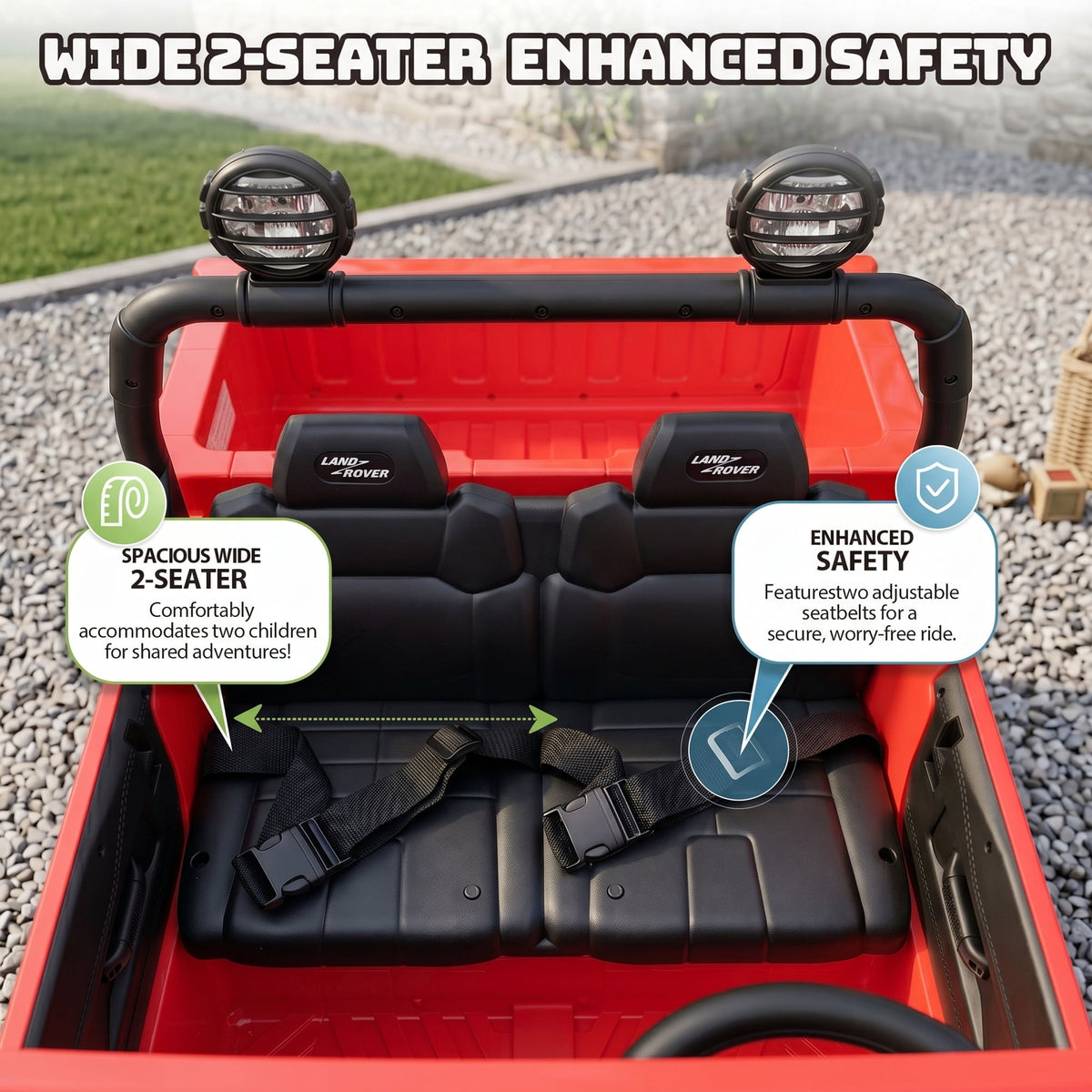 SaveJoy Licensed Land Rover Defender 24V 2-Seater Ride-On, 4WD 400W Electric Truck with Motorized Dump Bed & Remote, Red