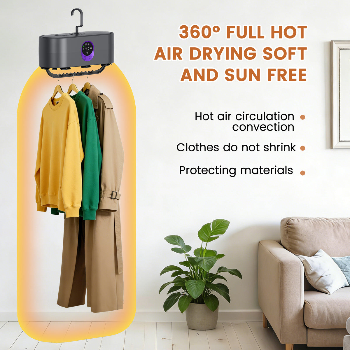 ORFELD Portable Clothes Dryer, Small Dryer with Remote Control, Compact Foldable Travel Clothes Dryer with Dry Bag for Travel&Home