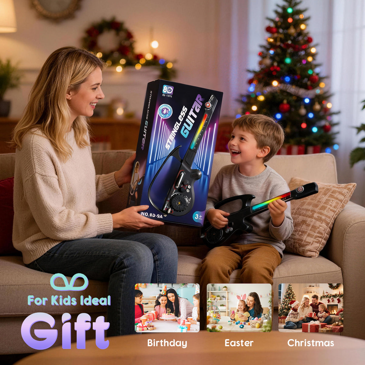 SaveJoy Kids Guitar Toy Multi-Functional Electric Guitar with Light & DJ Turntable,Rechargeable Bluetooth Musical Instrument for Toddlers Ages 3-7, Perfect Gift for Boys & Girls