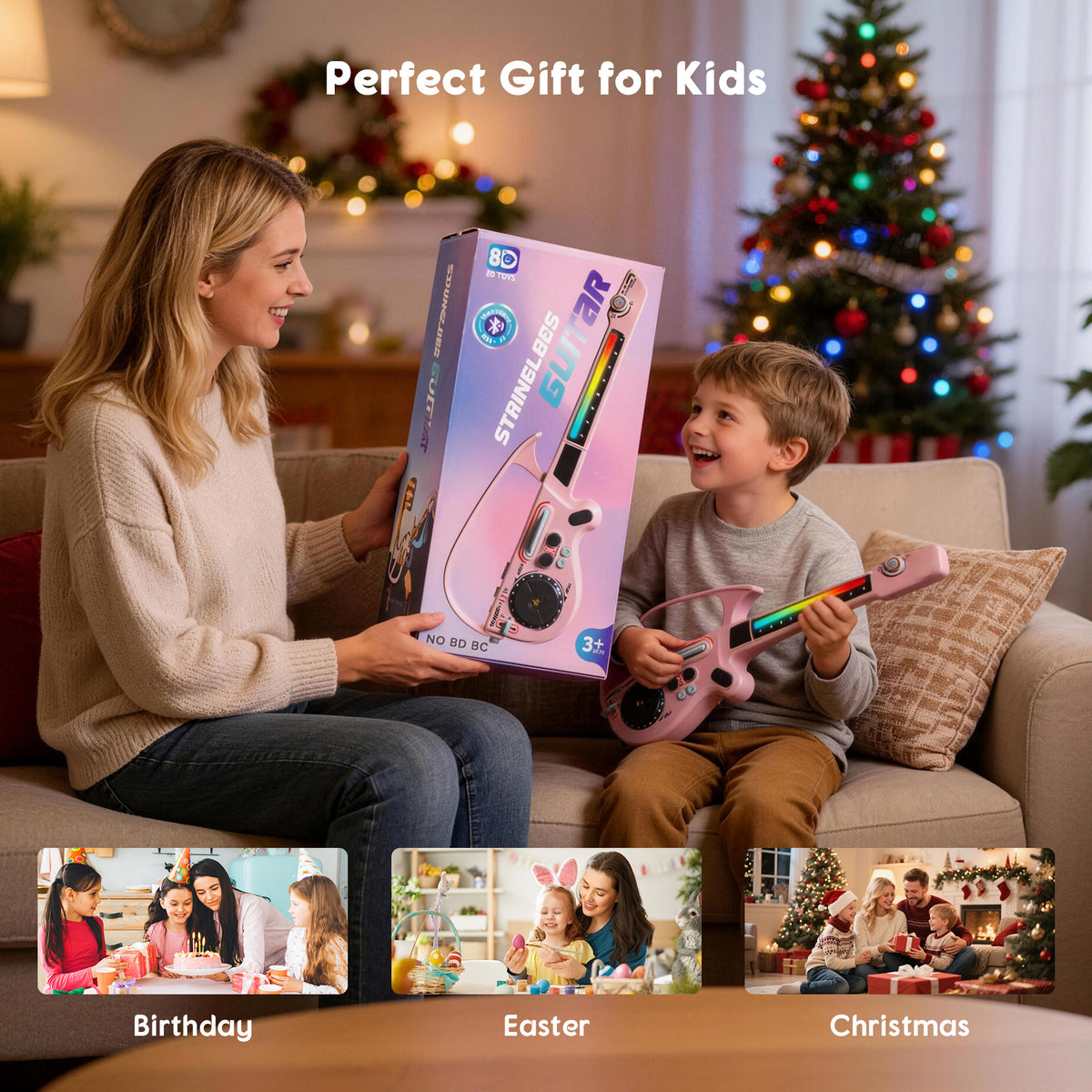 SaveJoy Kids Multi-Functional Electric Guitar Toy with Light & DJ Turntable,Rechargeable Bluetooth Musical Instrument for Toddlers Ages 3-7, Perfect Gift for Boys & Girls