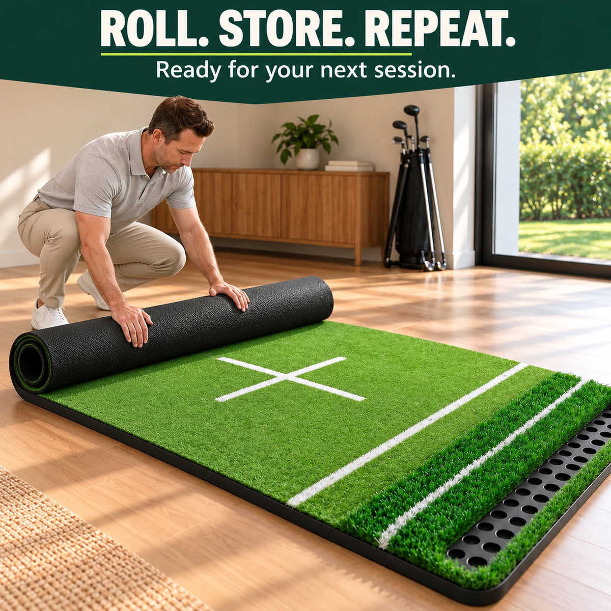 ORFELD 6 x 4 ft Dual-Turf Golf Hitting Mat with EVA Base & 10 Hitting Positions for Indoor & Outdoor Training