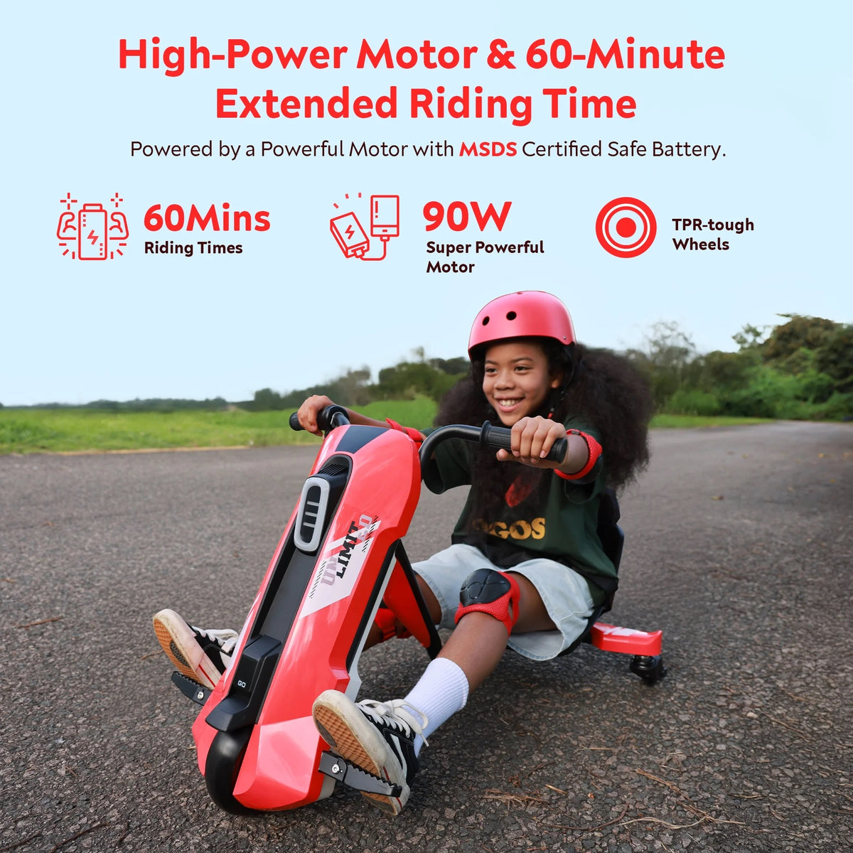 ORFELD 24V Electric Kids Go Kart for Ages 6+, High-Power Battery Ride On Toy with Safety Belt, Drift Cart Gift for Boys & Girls,Red