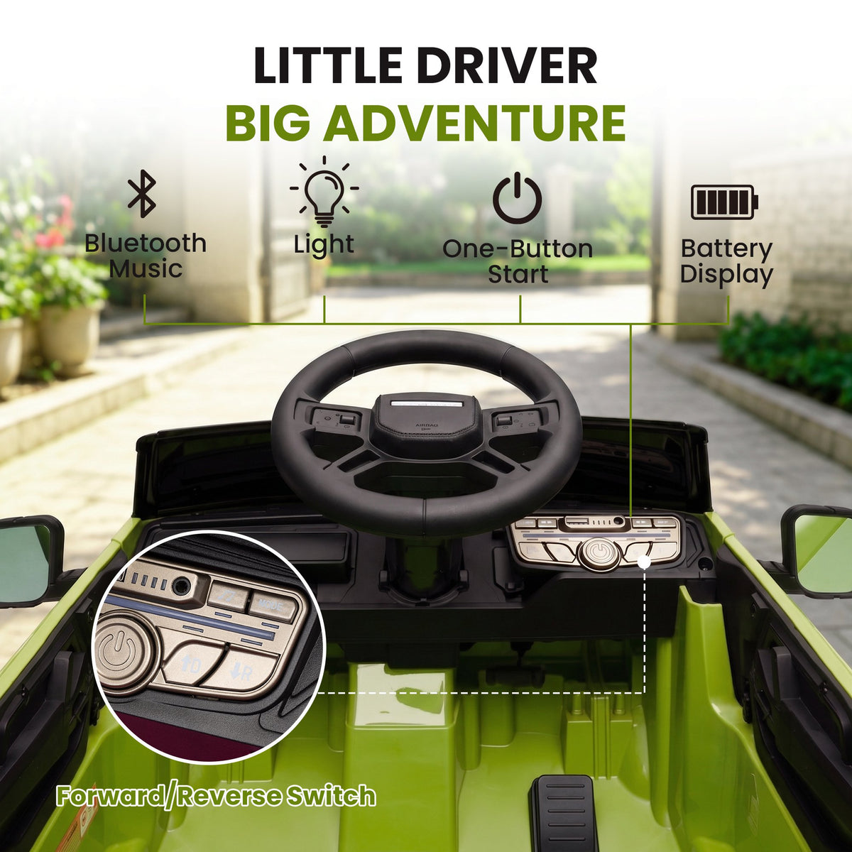 SaveJoy 12V Licensed Land Rover Defender Ride on Car, Electric Truck for Kids with 2.4G Remote Control, 3-Point Belt, Spring Suspension, Bluetooth, Green