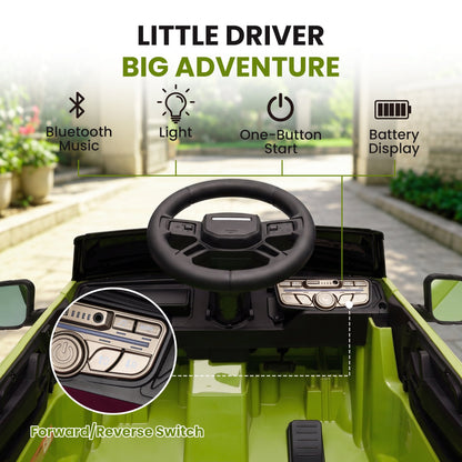 SaveJoy 12V Licensed Land Rover Defender Ride on Car, Electric Truck for Kids with 2.4G Remote Control, 3-Point Belt, Spring Suspension, Bluetooth, Green
