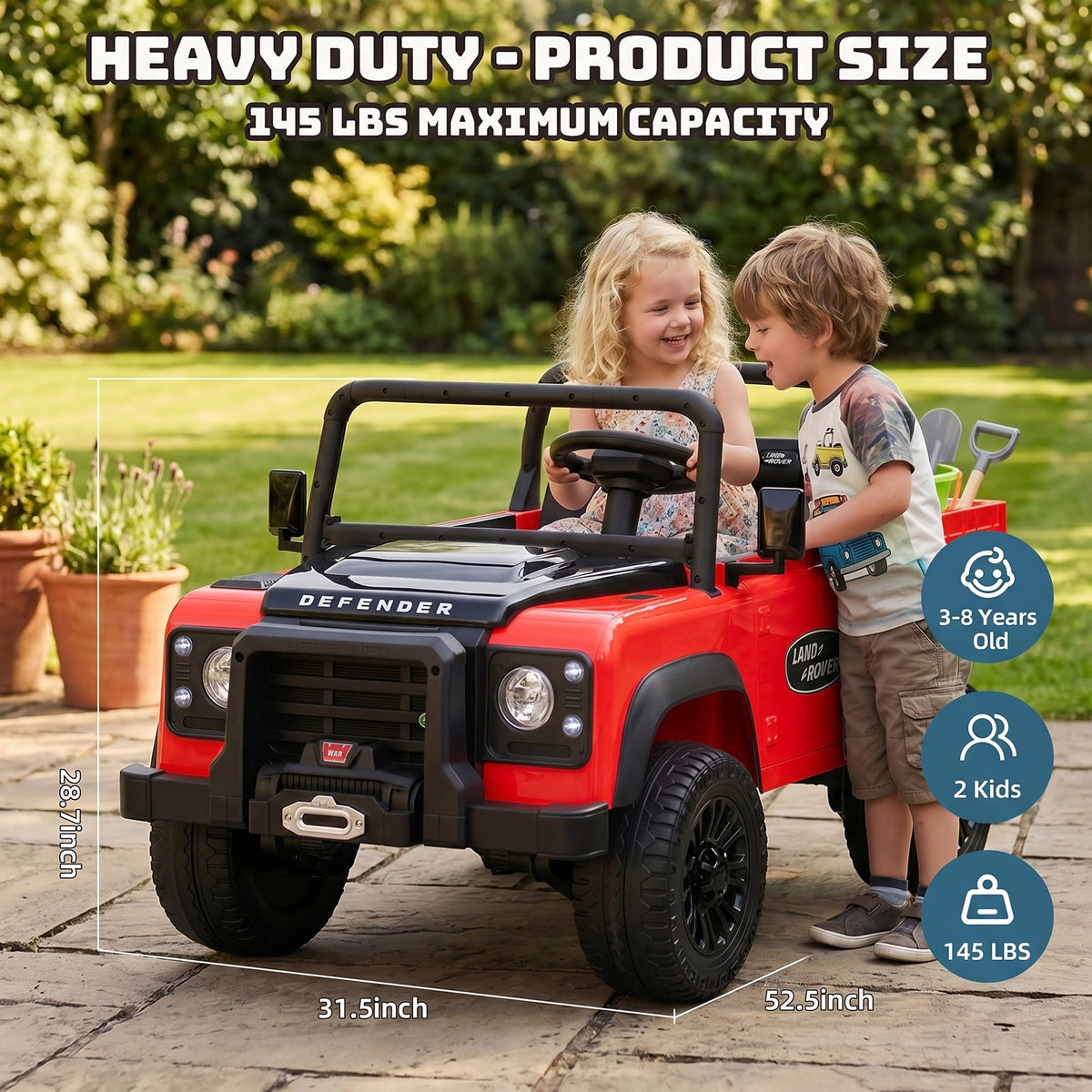 SaveJoy Licensed Land Rover Defender 24V 2-Seater Ride-On, 4WD 400W Electric Truck with Motorized Dump Bed & Remote, Red