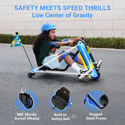 ORFELD 24V Kids Electric Go Kart,High-Power Battery Ride-On Toy with Safety Belt,Outdoor Drift Cart for Ages 6+,Ideal Gift for Boys & Girls,Blue