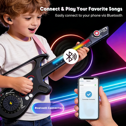 SaveJoy Kids Guitar Toy Multi-Functional Electric Guitar with Light & DJ Turntable,Rechargeable Bluetooth Musical Instrument for Toddlers Ages 3-7, Perfect Gift for Boys & Girls