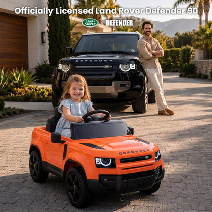 SaveJoy 12V Licensed Land Rover Defender Ride on Car, Electric Truck for Kids with 2.4G Remote Control, 3-Point Belt, Spring Suspension, Bluetooth, Orange