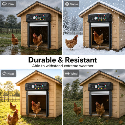 SaveJoy Automatic Chicken Coop Door with Ultrasonic Predator Deterrent, Solar or Plug-in Power, Anti-Pinch Protection, LED Display, All-Weather Design for Safe and Convenient Poultry Care
