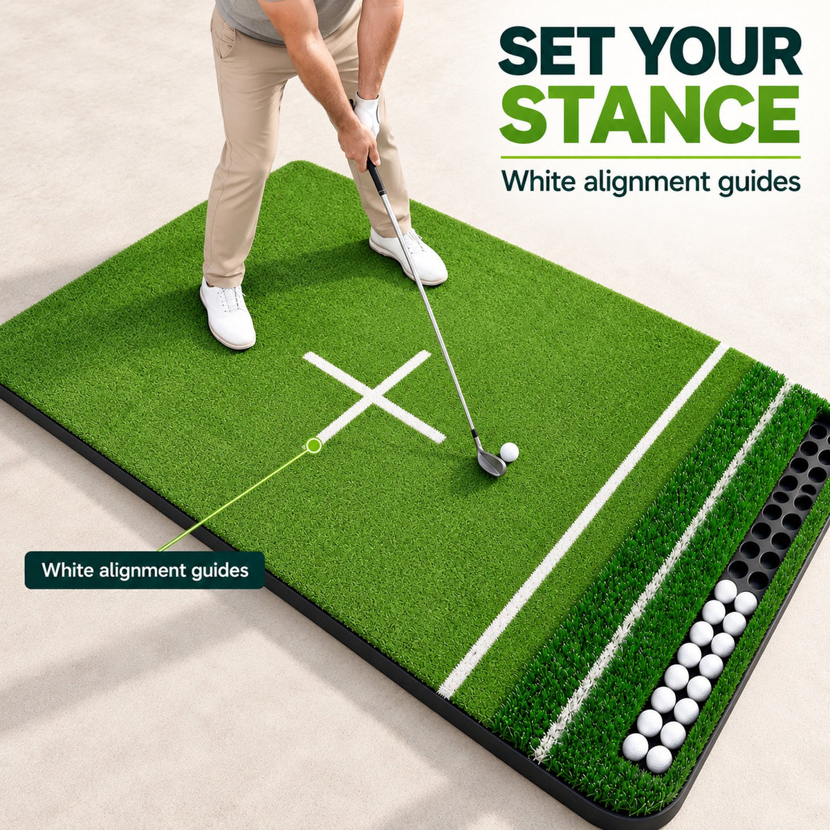 ORFELD 6 x 4 ft Dual-Turf Golf Hitting Mat with EVA Base & 10 Hitting Positions for Indoor & Outdoor Training