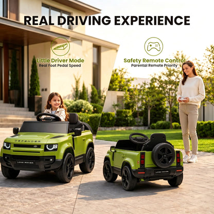 SaveJoy 12V Licensed Land Rover Defender Ride on Car, Electric Truck for Kids with 2.4G Remote Control, 3-Point Belt, Spring Suspension, Bluetooth, Green