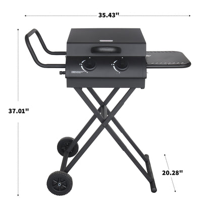 Hvoonc Portable Propane Gas Grill,17000BTUs Foldable Barbecue Grill with 2-Burner,Outdoor Grill for Backyard, Camping and Picnics,Black