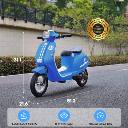 SaveJoy 24V Motorcycle for Kids Ages 8+ Retro Ride on Toys , LED Light-Up Electric Ride On Car,Durable Outdoor Gift for Boys & Girls,Blue