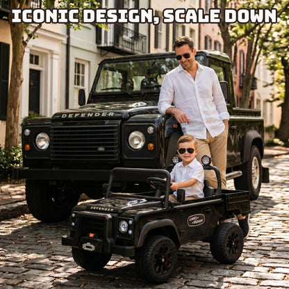 SaveJoy Licensed Land Rover Defender 24V 2-Seater Ride-On, 4WD 400W Electric Truck with Motorized Dump Bed & Remote, Black