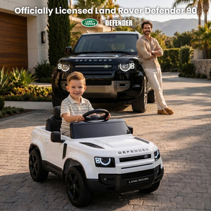 SaveJoy 12V Licensed Land Rover Defender Ride on Car, Electric Truck for Kids with 2.4G Remote Control, 3-Point Belt, Spring Suspension, Bluetooth, White