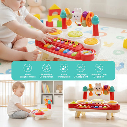 SaveJoy Baby Musical Toys 10 in 1 Piano Keyboard Drum Set for Toddler 12-24 Months,Early Educational Kids Gift,Electronic Learning Toy,Red