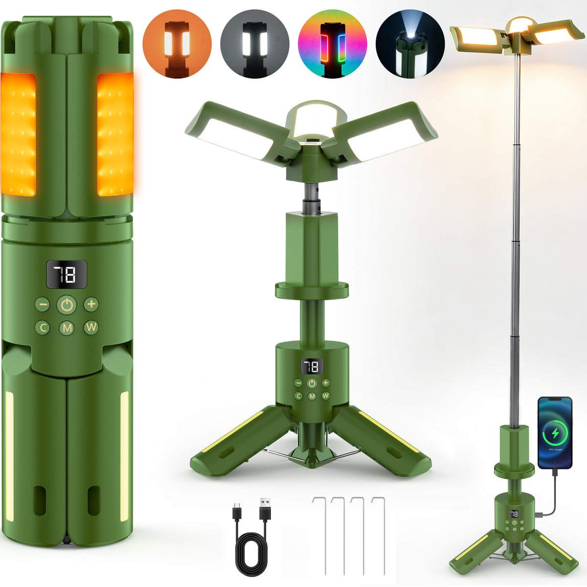 SaveJoy Rechargeable Camping Light, Outdoor Work Light LED Flashlight with 8 Modes, Foldable Working Lantern with Detachable Tripod for Camping Hiking