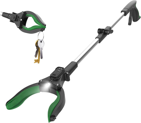 ORFELD Reacher Grabber Tool with Light, 32" Foldable Reacher Grabber ORFELD, Grab at 0-180° Folded Angle, Portable Heavy-Duty Trash Picker with Magnet, 90°Rotating, Lifting 5.5 Lbs