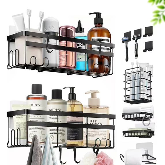 Orfeld 14 Pack Large Capacity Shower Caddy with 4 Hooks, Rustproof Bathroom Organizers for Inside Shower,No Drilling for Bathroom Storage,Rack black