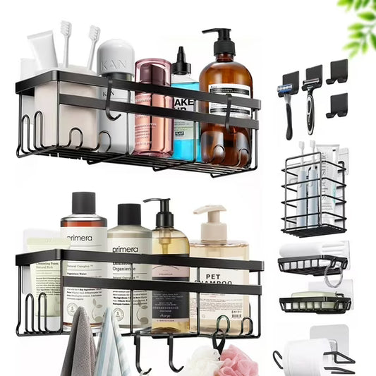 Orfeld 14 Pack Large Capacity Shower Caddy with 4 Hooks, Rustproof Bathroom Organizers for Inside Shower,No Drilling for Bathroom Storage,Rack black