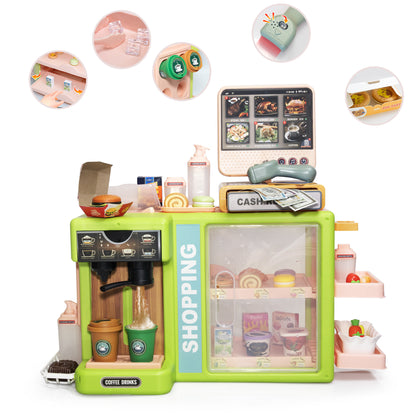 SaveJoy Cash Registers for Kids, 54Pcs Pretend Play Toys for Girls Age 3-6, Check Out Toy Cash Register, Pink