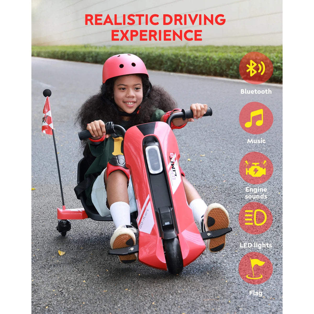 ORFELD 24V Electric Kids Go Kart for Ages 6+, High-Power Battery Ride On Toy with Safety Belt, Drift Cart Gift for Boys & Girls,Red