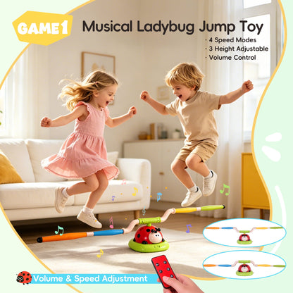 SaveJoy Kids Sports Toy 5-in-1, Outdoor Active Play Set with Rocket Launcher, Baseball & Toss Games, Musical Jump Toy for Ages 3-12