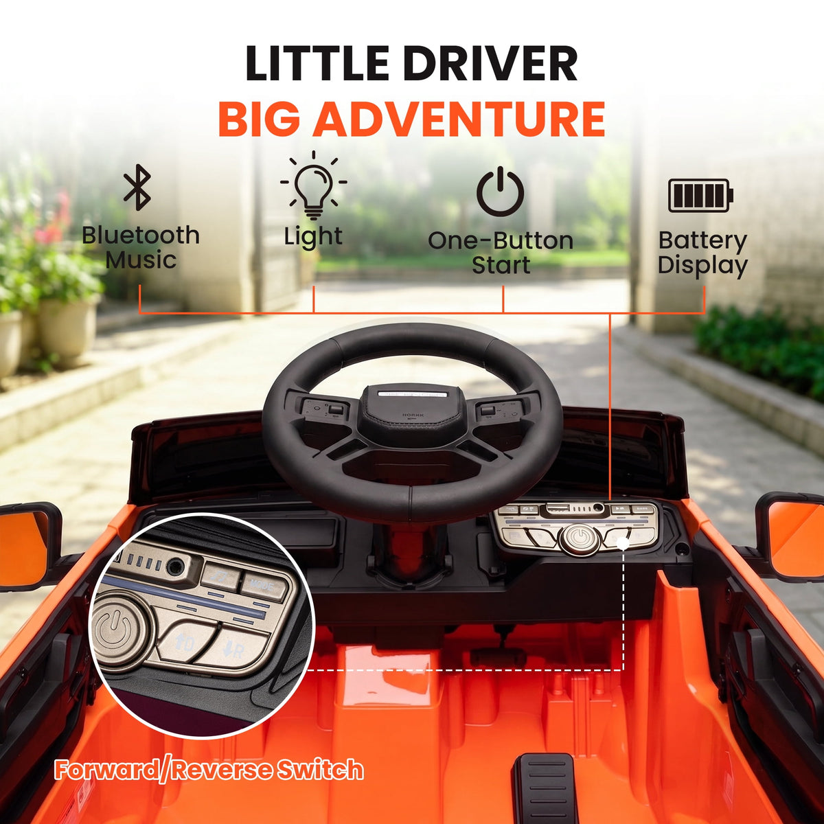 SaveJoy 12V Licensed Land Rover Defender Ride on Car, Electric Truck for Kids with 2.4G Remote Control, 3-Point Belt, Spring Suspension, Bluetooth, Orange