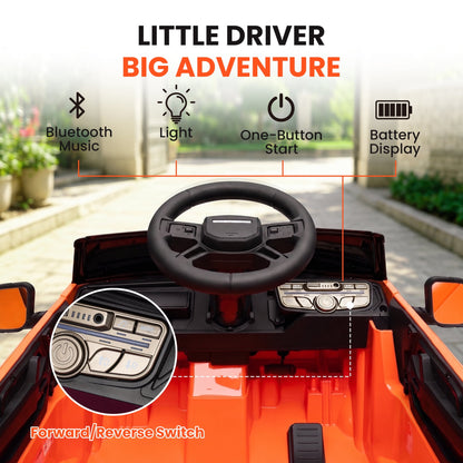 SaveJoy 12V Licensed Land Rover Defender Ride on Car, Electric Truck for Kids with 2.4G Remote Control, 3-Point Belt, Spring Suspension, Bluetooth, Orange