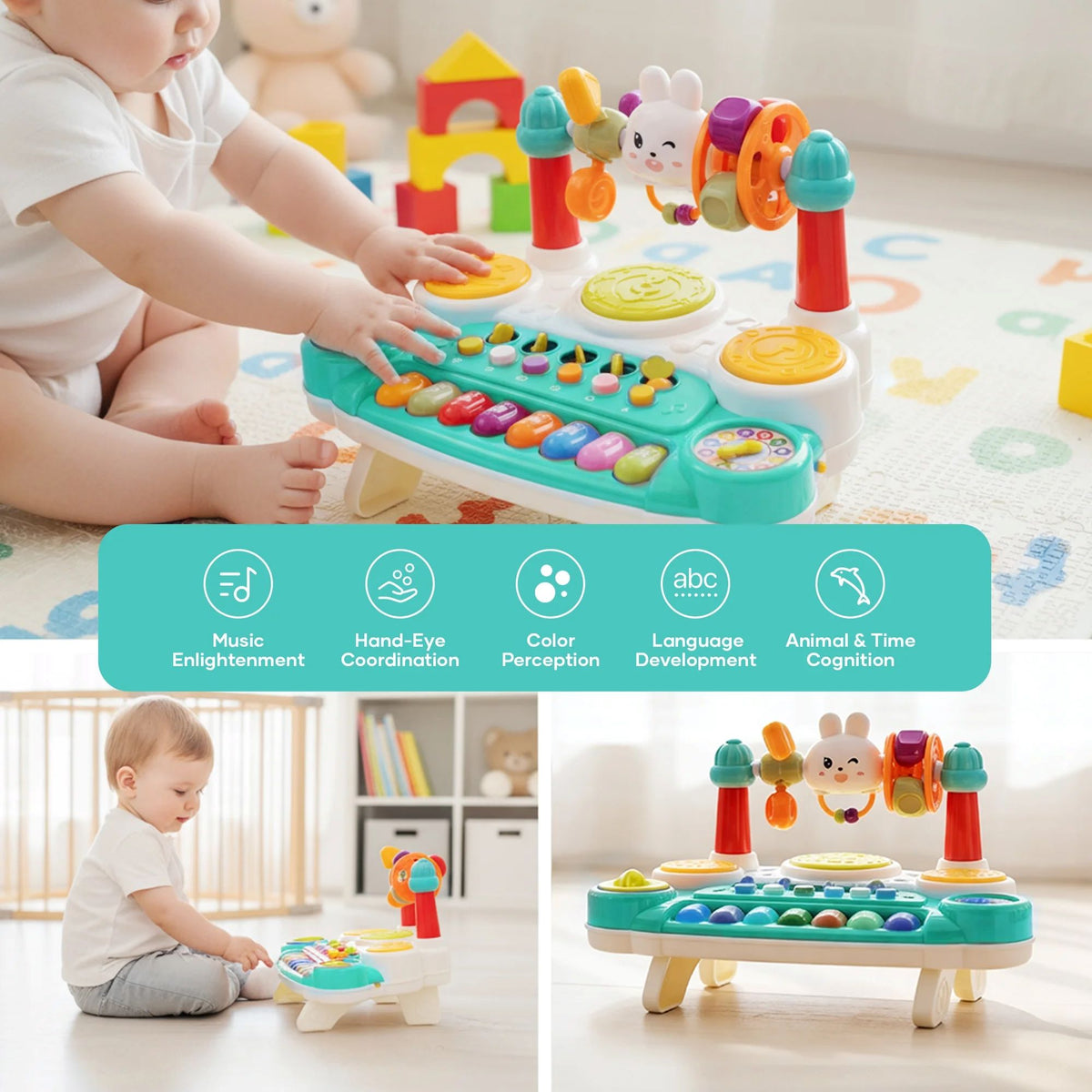 SaveJoy Baby Musical Toys 10 in 1 Piano Keyboard Drum Set for Toddler 12-24 Months,Early Educational Kids Gift,Electronic Learning Toy,Blue