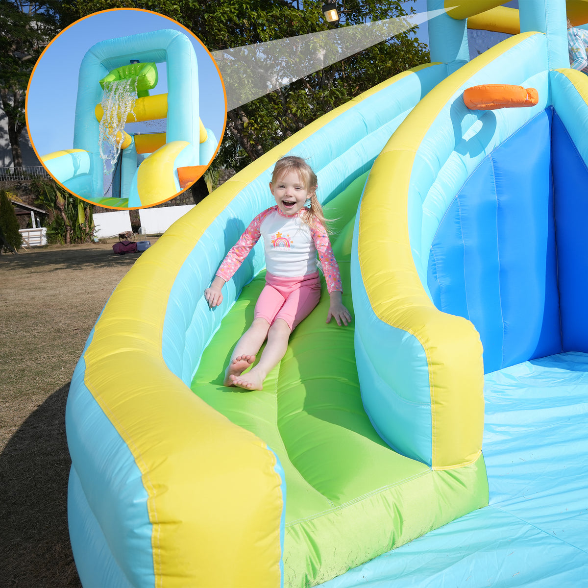 SaveJoy Bounce House with Blower, Inflatable Water Silde for Kids, Jump House Outdoor Toys for Backyard, 93241T