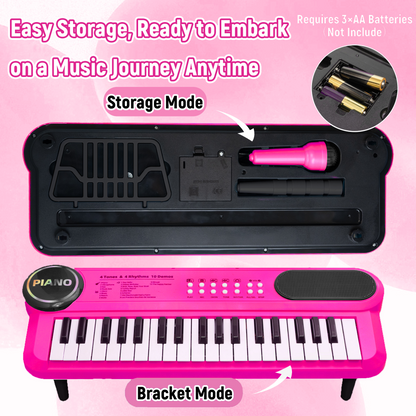 SaveJoy Rose Pink Piano for 1-4 Year Old Kids, 37 Keys Electronic Keyboard Music Toy with Microphone & Stand, Portable Musical Gift for Toddlers
