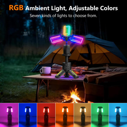 SaveJoy Rechargeable Camping Light, Outdoor Work Light LED Flashlight with 8 Modes, Foldable Working Lantern with Detachable Tripod for Camping Hiking