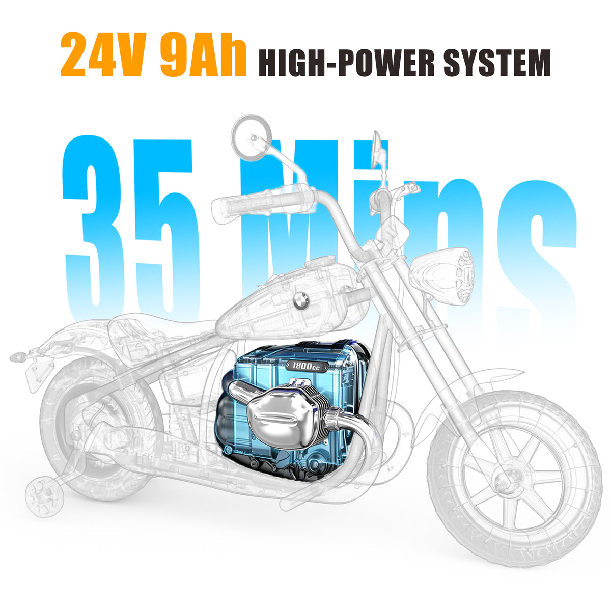 SaveJoy BMW Licensed 24V 9Ah Kids Ride On Motorcycle, Powered Off-Road Electric Dirt Bike with Removable Training Wheels and Suspension for Boys Girls Ages 3-8