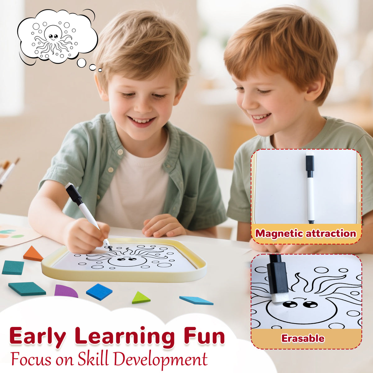 SaveJoy Magnetic Tangram Puzzle Learning Toys with Pen, 250PCS Montessori Pattern Blocks Set for Toddlers 4-8, Educational Stem Gift for Kids