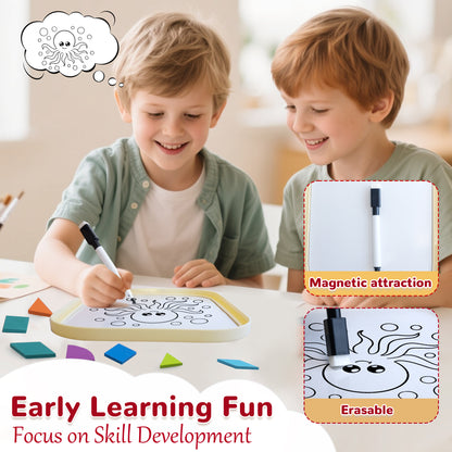 SaveJoy Magnetic Tangram Puzzle Learning Toys with Pen, 250PCS Montessori Pattern Blocks Set for Toddlers 4-8, Educational Stem Gift for Kids