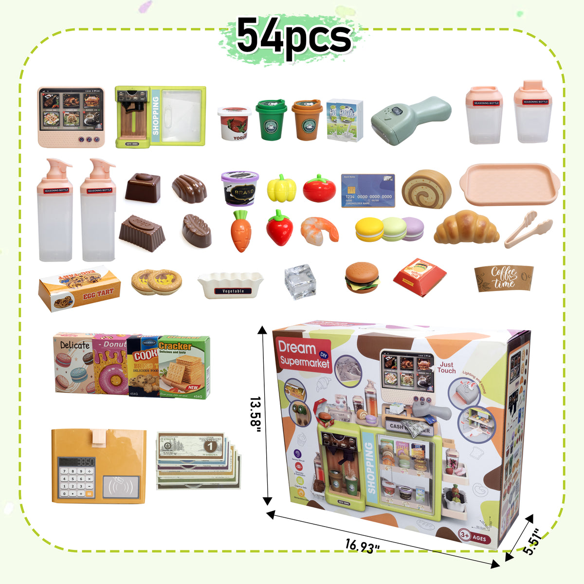 SaveJoy Cash Registers for Kids, 54Pcs Pretend Play Toys for Girls Age 3-6, Check Out Toy Cash Register, Pink