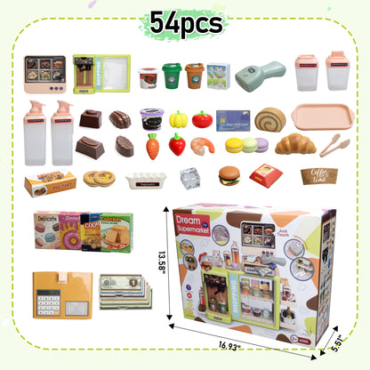 SaveJoy Cash Registers for Kids, 54Pcs Pretend Play Toys for Girls Age 3-6, Check Out Toy Cash Register, Pink