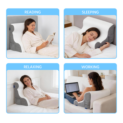 ORFELD Wedge Pillow for Sleeping,Resting,Back Pain Relief and Post Surgery,Memory Foam Cushion with Grey and White Patterned Polyester Cover, Ideal for Bedroom & Living Room,White