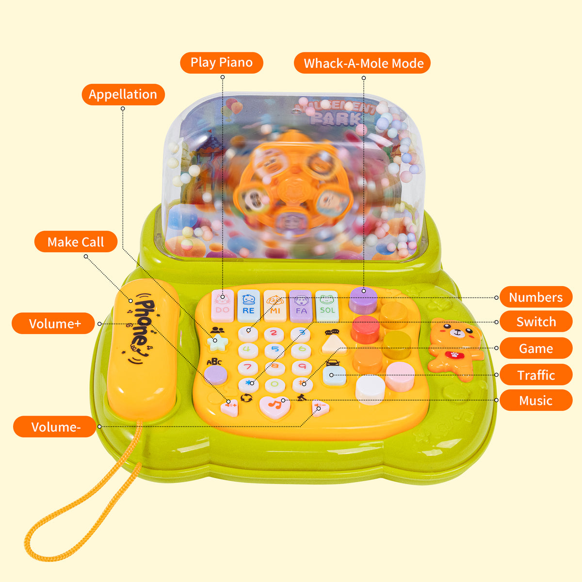 SaveJoy Baby Telephone Toy,All in One Educational Learning Toys,Toddler Phone with Music and light Gifts for Kids 3＋,Green