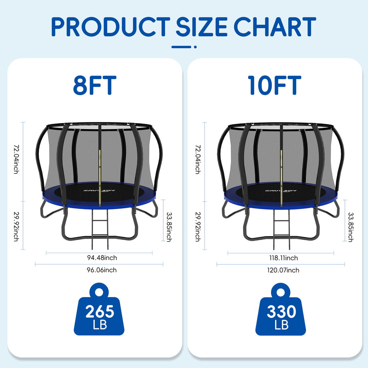 SaveJoy 8FT Trampolines for Kids with Safety Enclosure, Basketball Hoop & Lights, Kids Trampoline Indoor & Outdoor