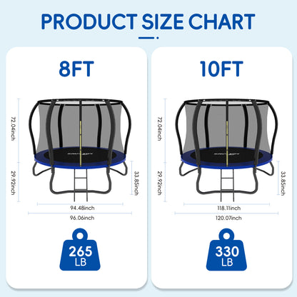 SaveJoy 8FT Trampolines for Kids with Safety Enclosure, Basketball Hoop & Lights, Kids Trampoline Indoor & Outdoor