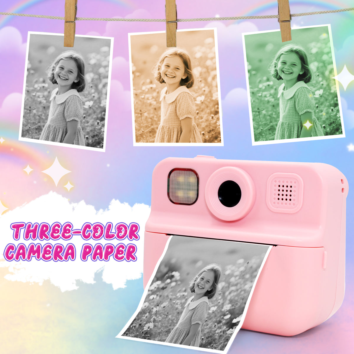 SaveJoy Kids Camera Instant Print, 1080P Digital Camera with 32G Card & Color Paper, Cartoon Gift for Boys Girls Ages 3-12