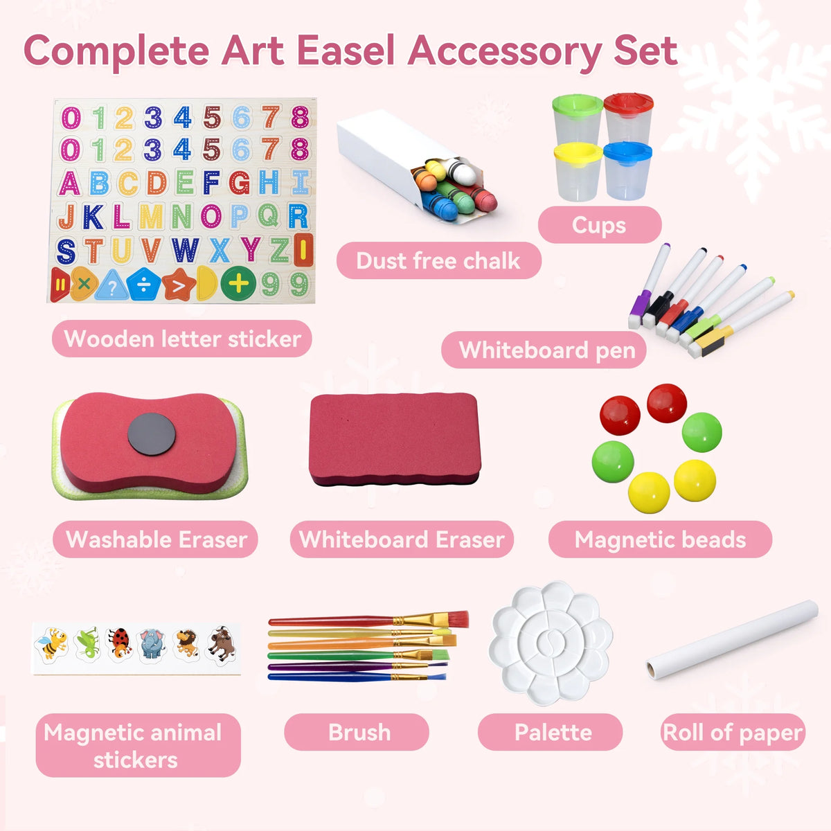SaveJoy Kids Art Easel 3-in-1 Wooden Double Sided ,Magnetic Whiteboard, Adjustable Standing Drawing Board with Accessories for Boys & Girls,Pink