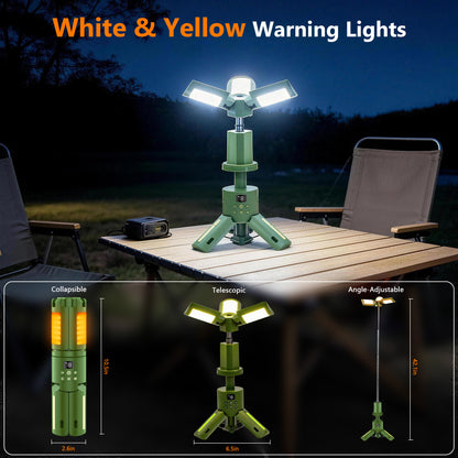 SaveJoy Rechargeable Camping Light, Outdoor Work Light LED Flashlight with 8 Modes, Foldable Working Lantern with Detachable Tripod for Camping Hiking
