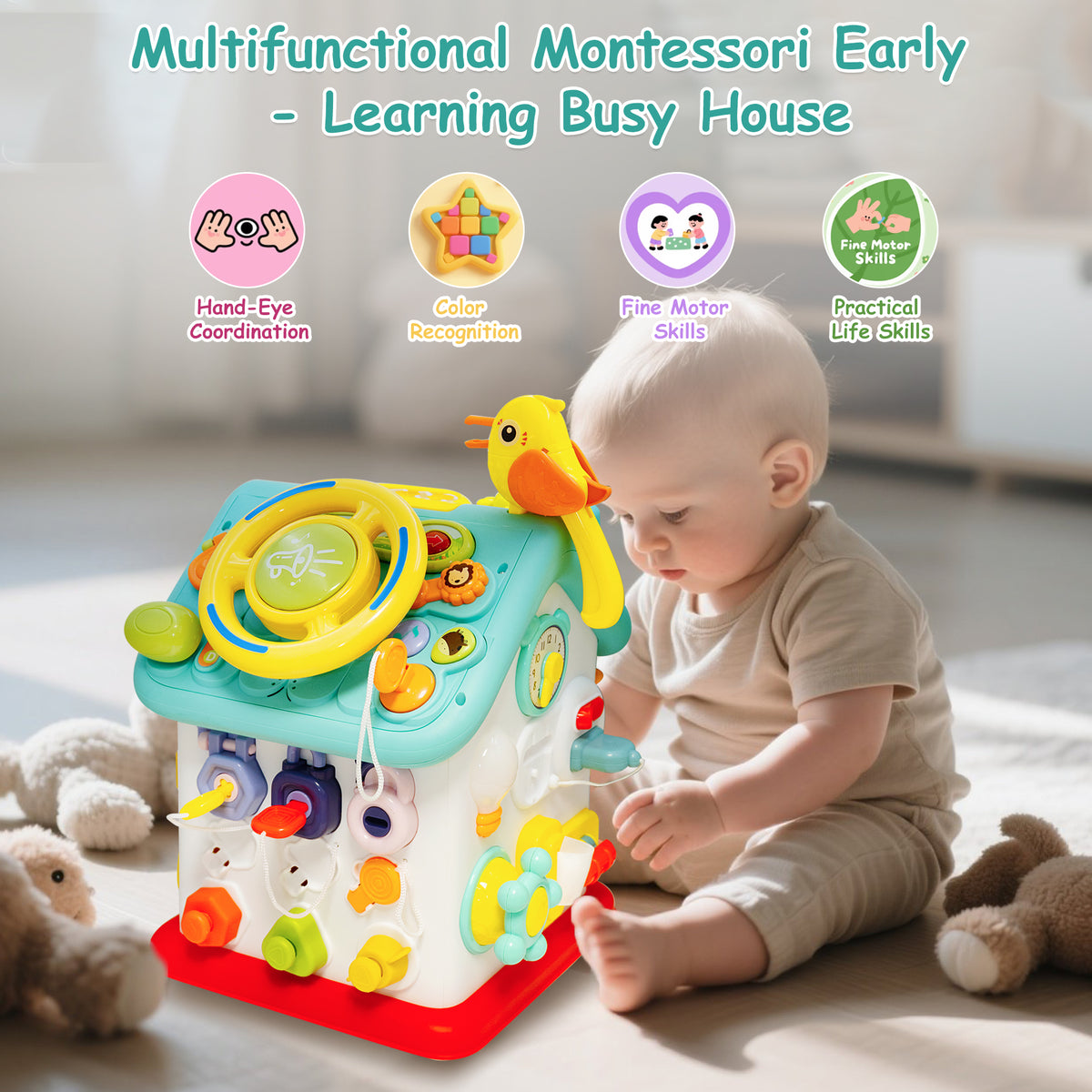 SaveJoy Baby Activity Toy with Music,6 in 1 Learning Toys for Toddlers,Educational Gift for Kids Infants Busy House 6-12 Months