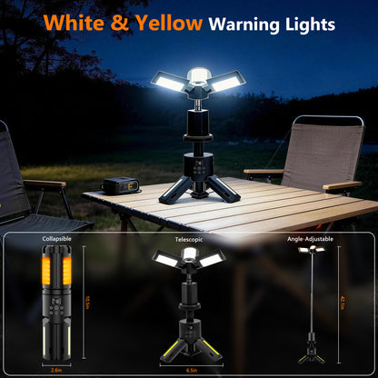 SaveJoy Rechargeable Camping Light, Outdoor Work Light LED Flashlight with 8 Modes, Foldable Working Lantern with Detachable Tripod for Camping Hiking