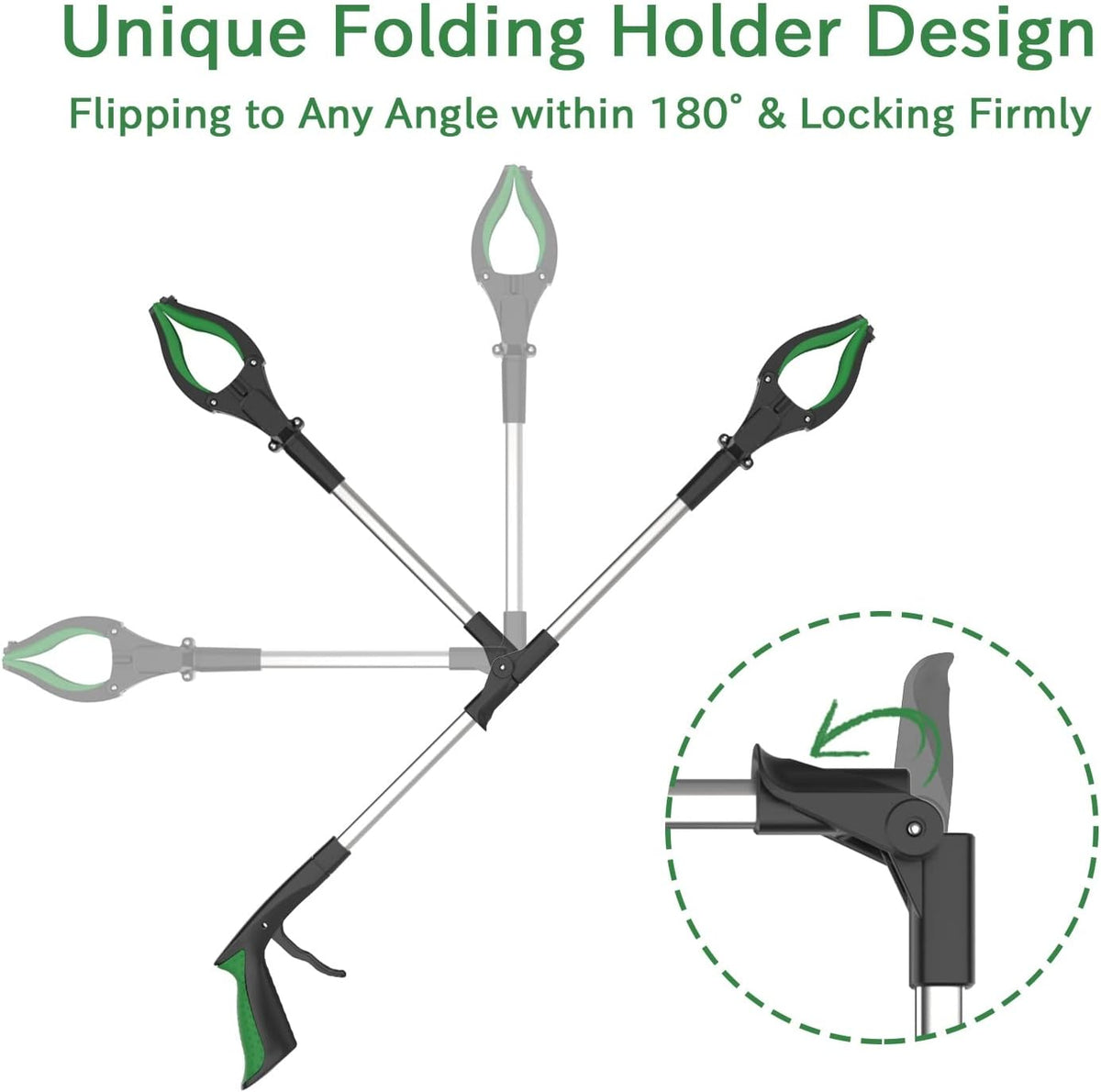 ORFELD Reacher Grabber Tool with Light, 32" Foldable Reacher Grabber ORFELD, Grab at 0-180° Folded Angle, Portable Heavy-Duty Trash Picker with Magnet, 90°Rotating, Lifting 5.5 Lbs
